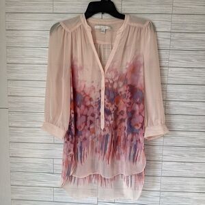 LC Lauren Conrad Blush and Purple Patterned Blouse
